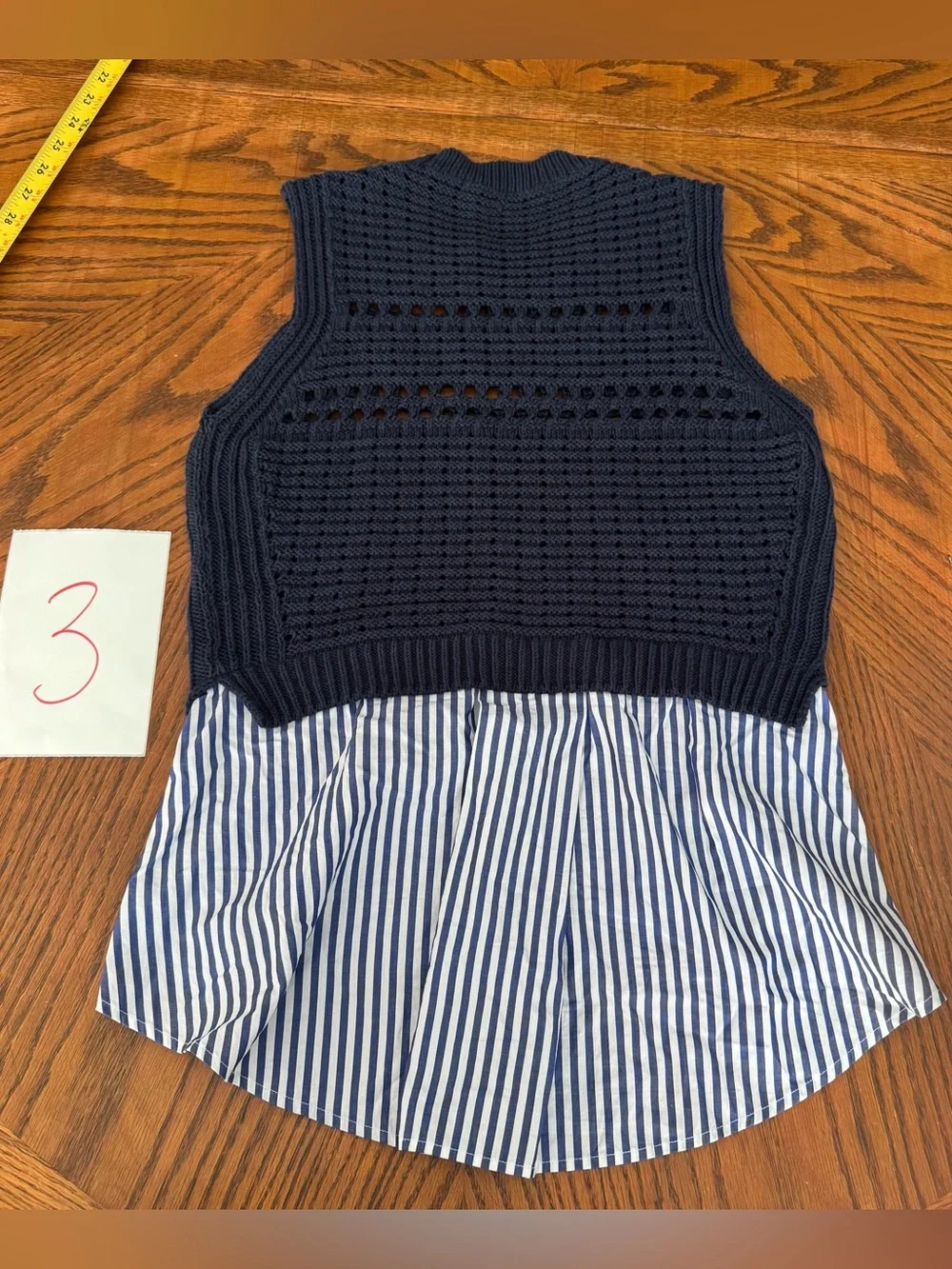 Veronica Beard Navy Par Sleeve Combo Sleeveless Sweater Top